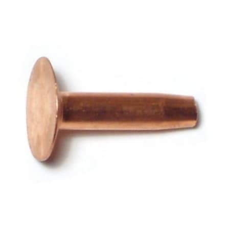 Midwest Fastener Solid Rivet, Flat Head, #8 Dia., 3/4 in L, Copper Body, 40 PK 62218